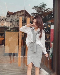 Set váy sơ mi buộc vạt