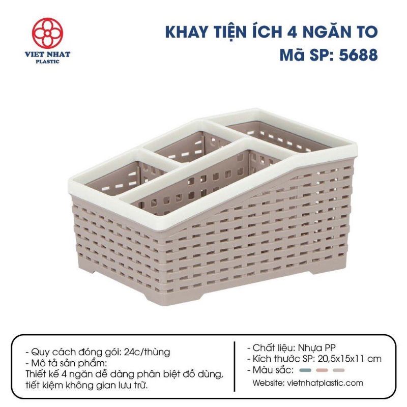 Khay 4 ngăn to tiện ích để bàn đựng bút, đồ dùng đa năng, để mỹ phẩm