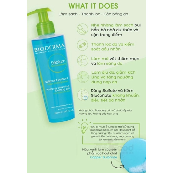 Sữa rửa mặt Bioderma Sebium Gel Moussant 200ml-Gel rửa mặt Bioderma dành cho da dầu mụn