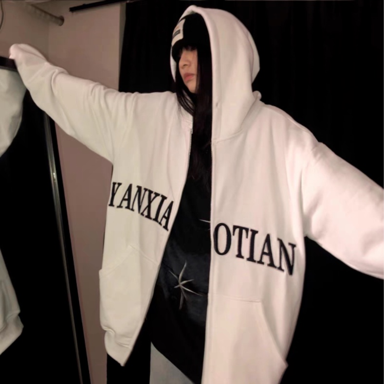 Áo Hoodie Tay Dài Dáng Rộng Thêu Chữ Phong Cách Hàn Quốc Thời Trang Cho Nam Và Nữ