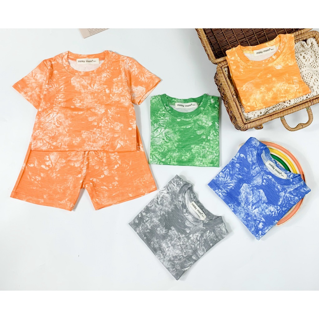 [SALE] Bộ Cộc Tay Cho Bé Trai, Bé Gái Minky Mom Vải Thun Lạnh Loang Màu Tye Dye Trơn, Đồ Bộ Cho Bé Mặc Nhà MKM2235