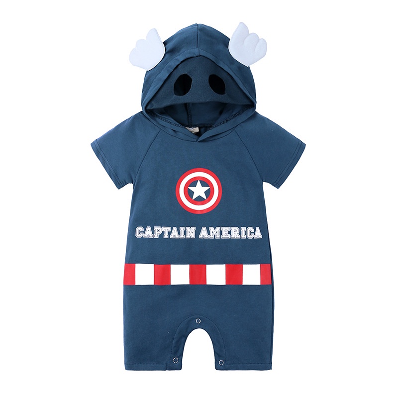 Bộ Áo Liền Quần Vải Cotton Tay Ngắn Hóa Trang Captain America Spiderman Cho Bé Trai 0-24 Tháng Tuổi