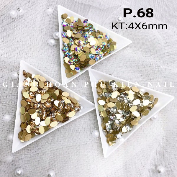 Túi 10 Viên Đá Nail Chân Bằng Chân Vàng Hình Bầu Dục Trang Trí Móng ANGELICA P68