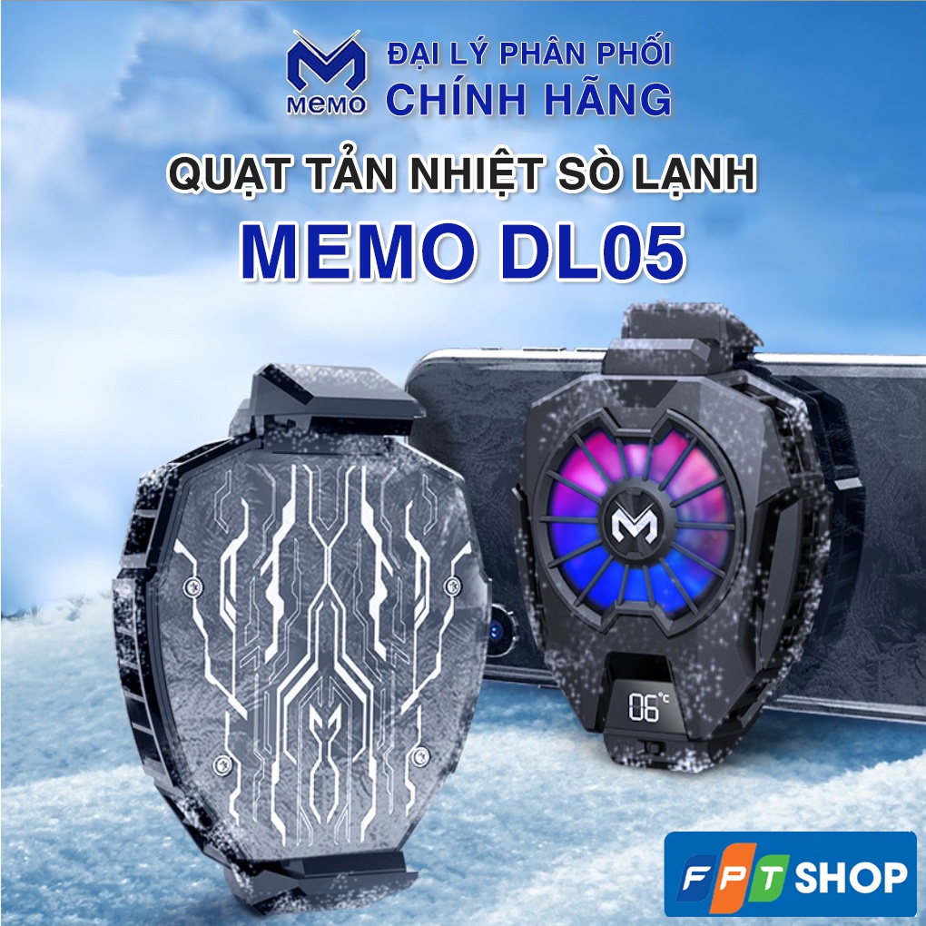 Quạt tản nhiệt điện thoại dl05 chính hãng Memo - Siêu lạnh, hiển thị nhiệt độ, LED RGB, Kẹp thu vào 2 chiều