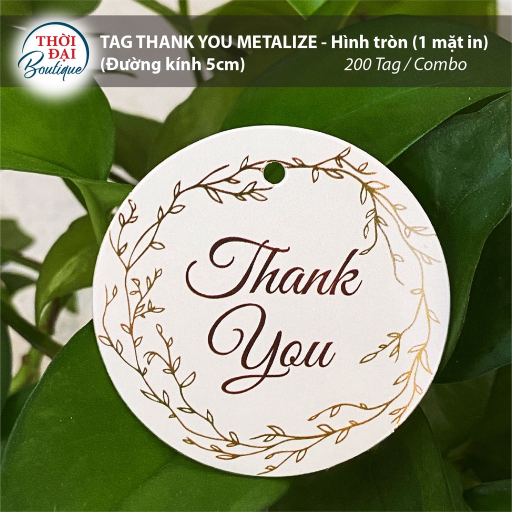 100c - Tag treo/Nhãn treo "Thank you" - phủ màng bạc Metalize