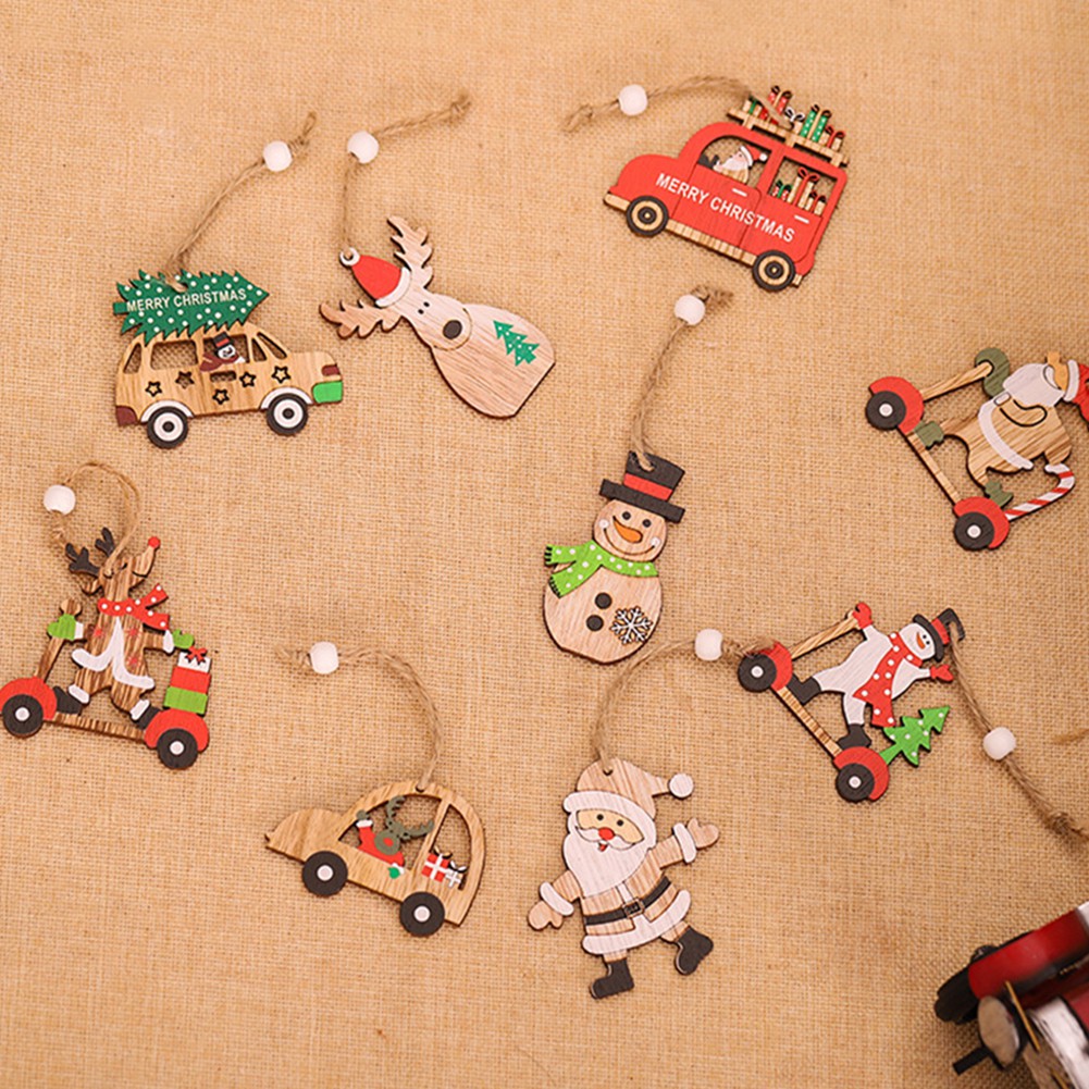 Bộ 9 Dụng Cụ Trang Trí Bằng Gỗ Chủ Đề Giáng Sinh Dễ Thương
