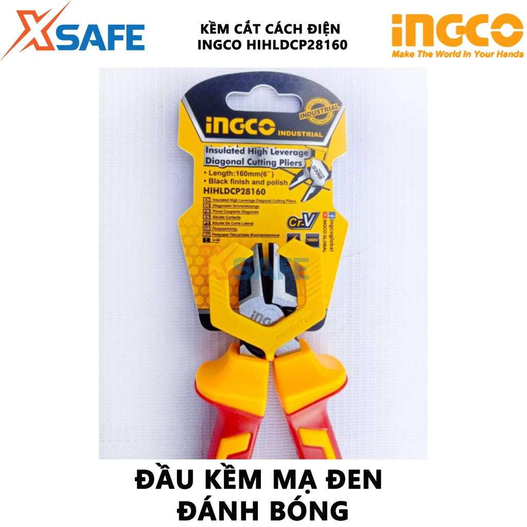 Kìm cắt cách điện cao cấp INGCO HIHLDCP28160 6&quot; (160mm) lên đến 1000V, đầu kềm được mạ đen, đánh bóng