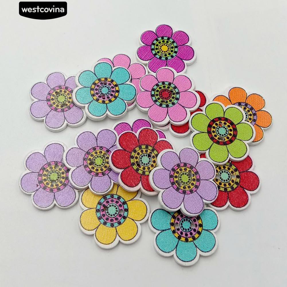 Set 100 Cúc Gỗ 2 Lỗ Hình Hoa Hướng Dương Xinh Xắn Dùng Để Trang Trí Đồ Thủ Công