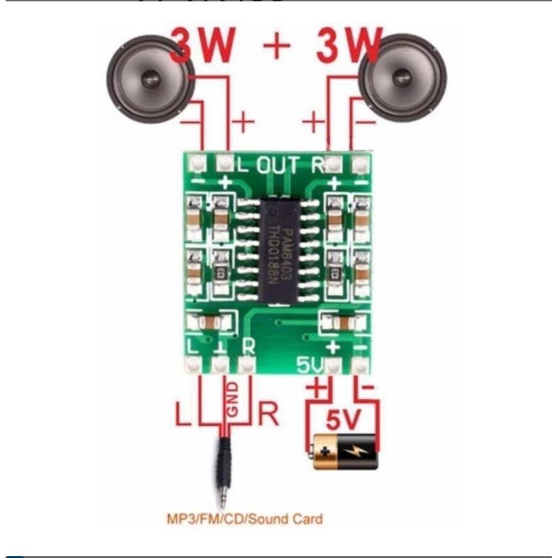 Mạch khuếch đại âm thanh siêu nhỏ – Class D IC PAM8403 2*3W – 5V