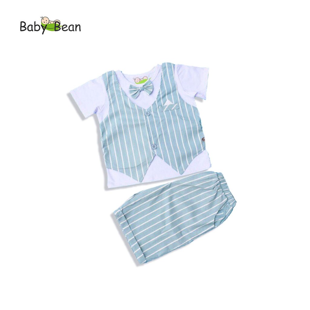 Set Gile Cotton Kẻ Sọc Đính Nơ Hàn Quốc Bé Trai BabyBean