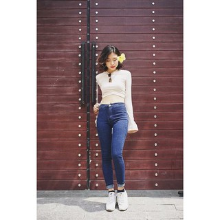 Quần jean nữ cạp cao túi mổ co dãn tốt