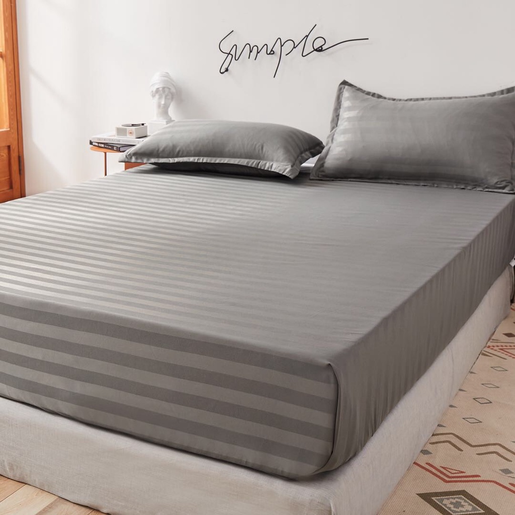 Ga giường và vỏ gối Cotton 3F màu ghi Nhà Nhím Bedding Bộ ga giường dày dặn đủ kích thước trải nệm 1m2*2m đến 2m*2m2