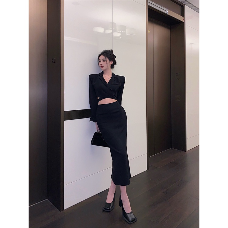 Set đồ nữ phong cách sang chảnh khí chất hàng Quảng Châu đầu xu hướng áo croptop phối chân váy dài
