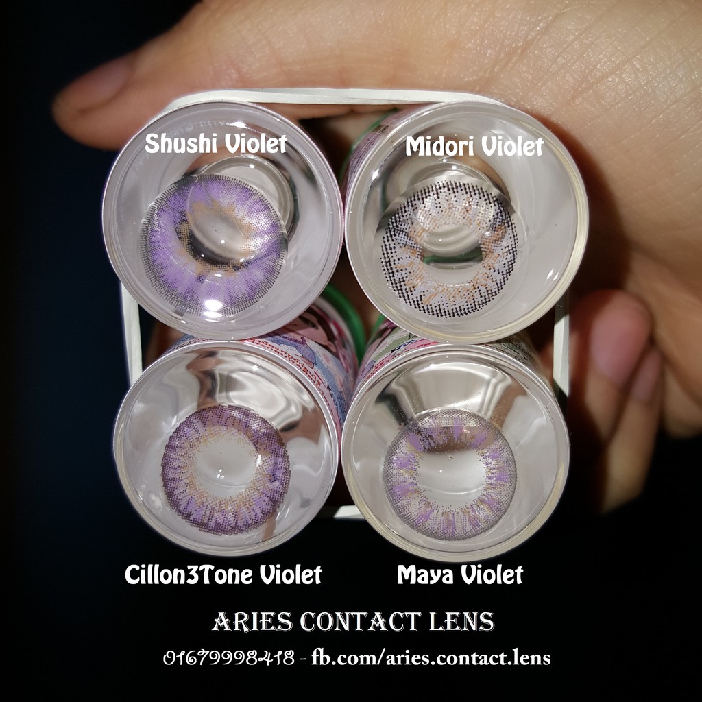 (Sỉ 50k) Lẻ Lens Thái VIOLET (tím) - Kính áp tròng 0-2-55-6 độ sỉ lẻ (Ảnh thật tự chụp)