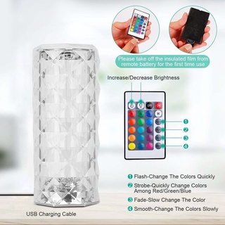 LED Crystal Table Lamp Diamond Rose Bar Night Light Touch Atmosphere Bedside