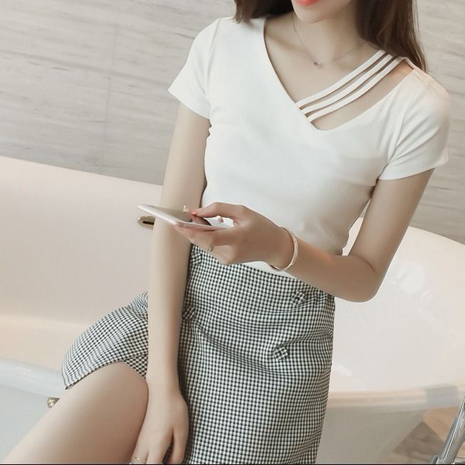 Áo Thun 95 Cotton Cổ Chữ V Tay Ngắn Thời Trang Dành Cho Nữ