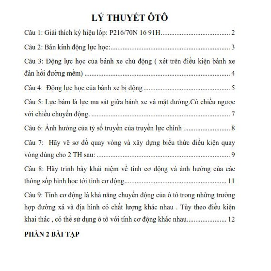 Lý Thuyết Ô Tô