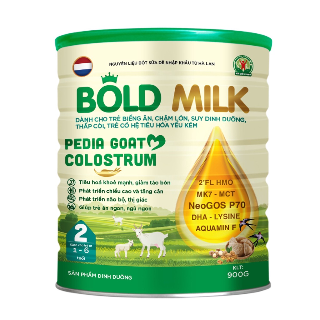 Sữa bột cho trẻ Bold Milk Pedia Goat Colostrum, Hỗ trợ trẻ biếng ăn, chậm lớn, thấp còi, tiêu hóa kém - Hộp 900gr