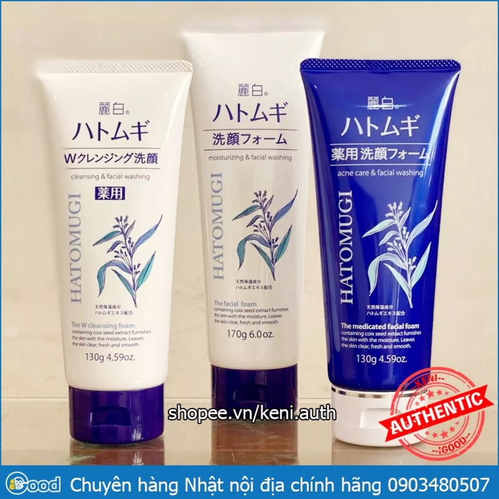 Sữa rửa mặt nhật bản Hatomugi trắng da, ngừa mụn, chứa nhiều vitamin và khoáng chất làm săn chắc da, khối lượng 130g