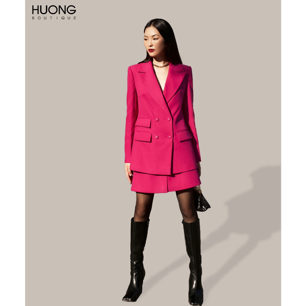 Set áo blazer hai hàng cúc hồng fuchsia và chân váy mini HUONG BOUTIQUE HBVEST156