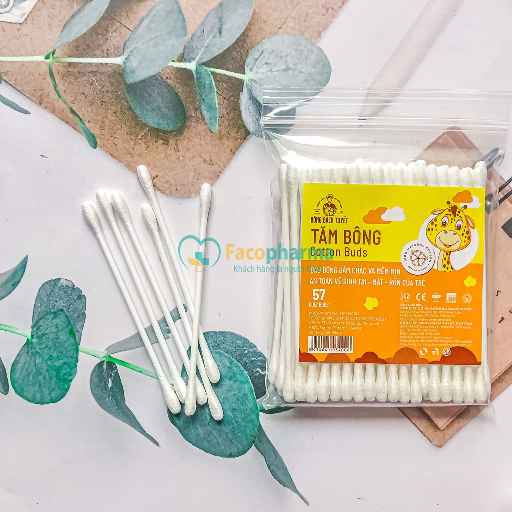 Tăm bông trẻ em bông bạch tuyết mềm mại an toàn vệ sinh tai mắt rốn của trẻ