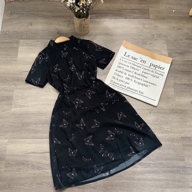 🌻ĐẦM SƯỜN XÁM TAY PHỒNG NHUNG ĐEN🌻kèm hình chụp thật | BigBuy360 - bigbuy360.vn