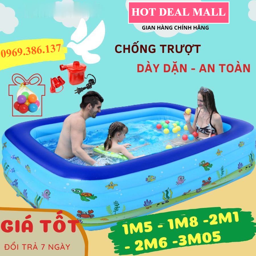 [TẶNG BƠM ĐIỆN+BÓNG] BỂ BƠI BỐN MÙA, HỒ BƠI cho bé 3 tầng loại 2M6, 2m1 và 1m8,1M5, Cao Cấp - TOP SẢN PHẨM BÁN CHẠY