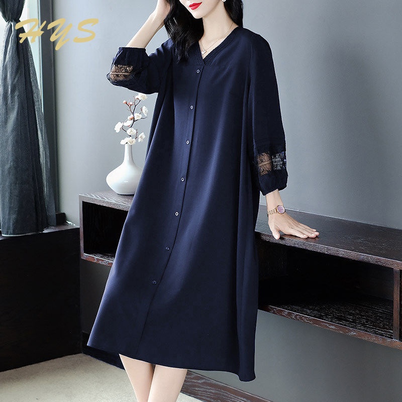 Đầm Chiffon Tay Dài Màu Đen Thời Trang Xuân Thu 200 Jin Fat Mm
