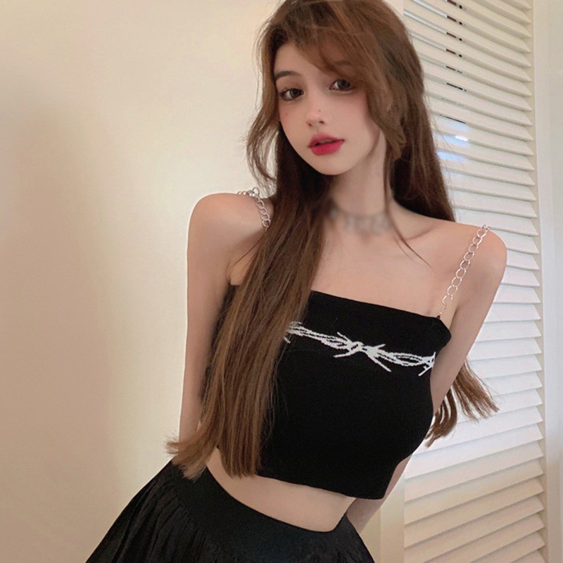 Áo Lửng Hai Dây In Họa Tiết Phong Cách Hàn Quốc Dành Cho Nữ