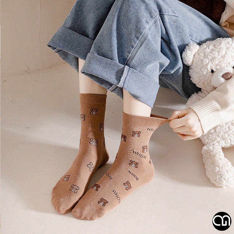 Tất Vớ Cổ Cao Nữ Hoạ Tiết Gấu Nhiều Màu Dễ Thương Thời Trang Unisex Hàn Quốc