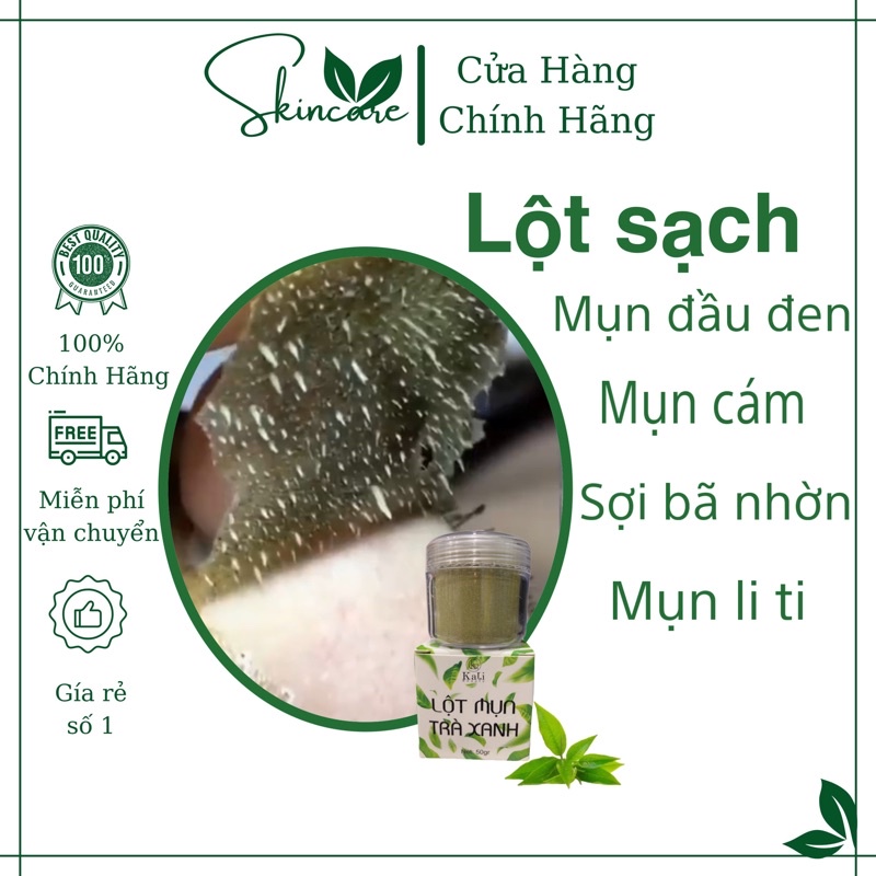 3 hộp bột lột mụn trà xanh, lột sạch mụn cám mụn đầu đen bã nhờn