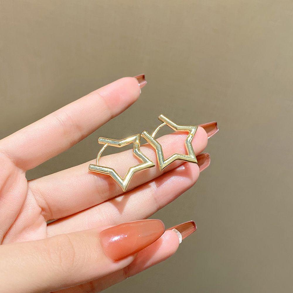 Khuyên Tai Thiết Kế Đơn Giản Độc Đáo Cho Nữ|Nhẫn Kim Loại Hình Ngôi Sao Sang Trọng