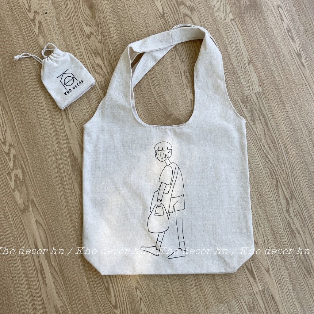 Túi tote liền quai Hàn quốc TOTE-03 vải canvas mộc - Kho Decor