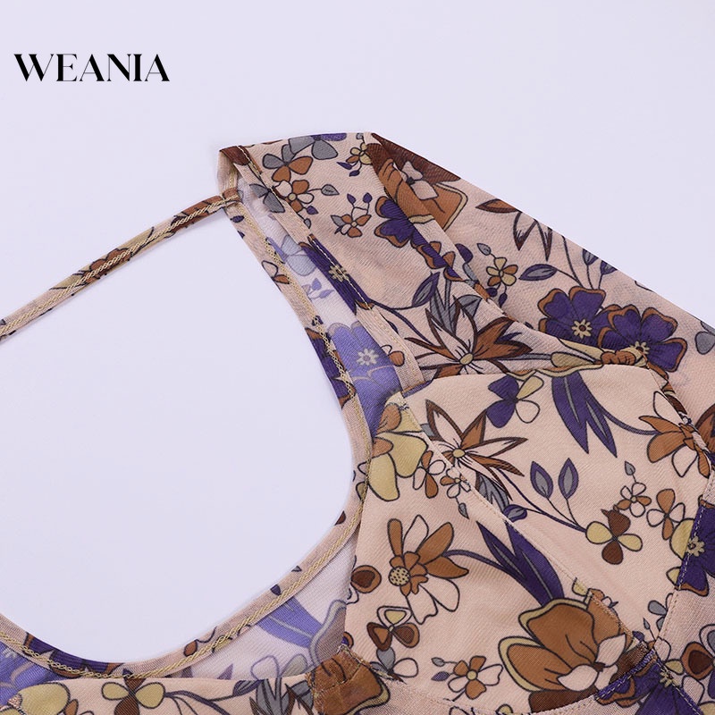 Jumpsuit Dài Tay Cổ Chữ U In Hoa Quyến Rũ Dành Cho Nữ