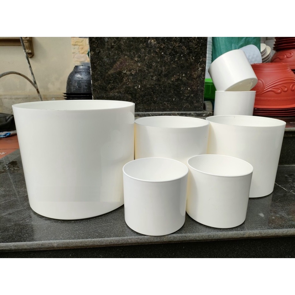 Chậu nhựa tròn trụ giả sứ cao cấp giống sứ 99%, hàng loại 1, dày dặn, bền và không xuống màu