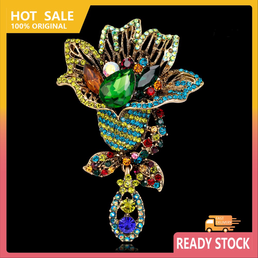 (Hàng Mới Về) Trâm Cài Áo Hình Hoa Đính Đá Nhiều Màu Sắc Thời Trang