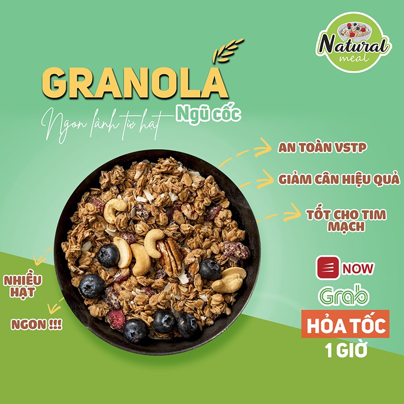 Ngũ cốc dinh dưỡng ăn kiêng, giảm cân ăn sáng Granola nhiều hạt thơm ngon Healthy Mix vị 150gram - Natural Meal