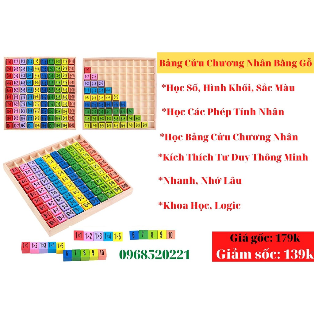 Đồ Chơi Xếp Hình Toán Học, Bảng Cửu Chương Gỗ Kèm Chữ Số Và Phép Tính Cho Bé [Shop Mẹ Mốc] ,BCC