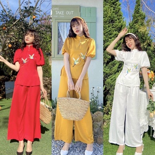 Bộ Đồ Lam Đi Lễ Chùa, Áo Dài Cách Tân Cao Cấp Thêu Tay
