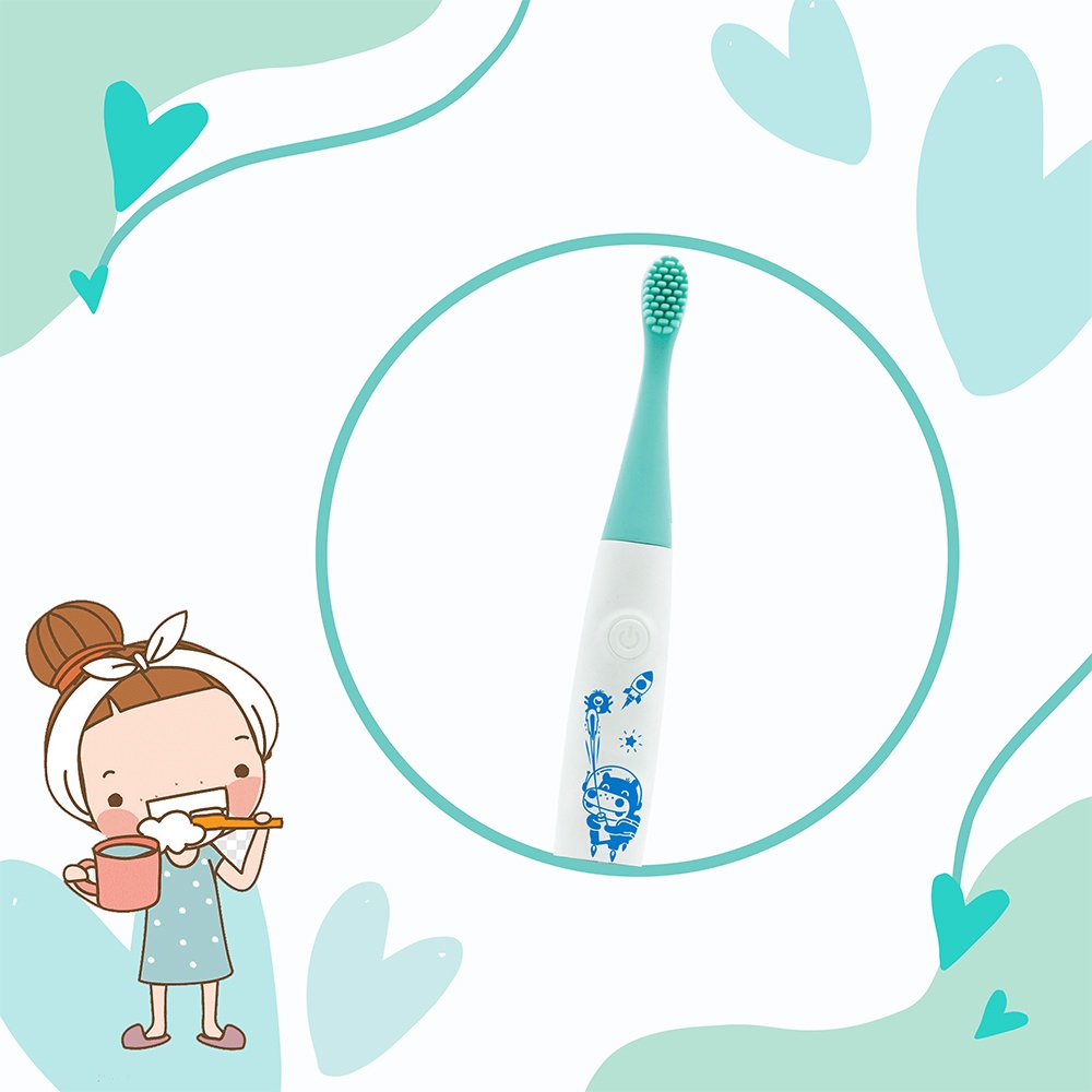 Bàn Chải Đánh Răng Silicon Chạy Pin Cho Bé Marcus &amp; Marcus, Từ 3 Tuổi – Xanh