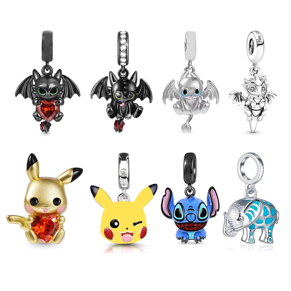 PANDORA Hạt Charm Mạ Bạc Hình Rồng Hoạt Hình Đáng Yêu