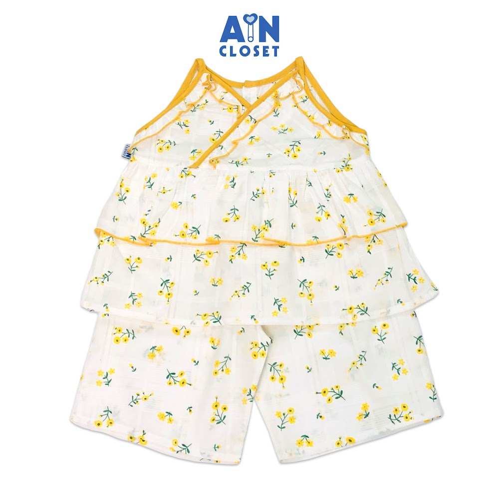 Bộ quần áo lửng bé gái họa tiết Hoa Giáng hương trắng cotton boi dệt - AICDBGUEOBPJ - AIN Closet