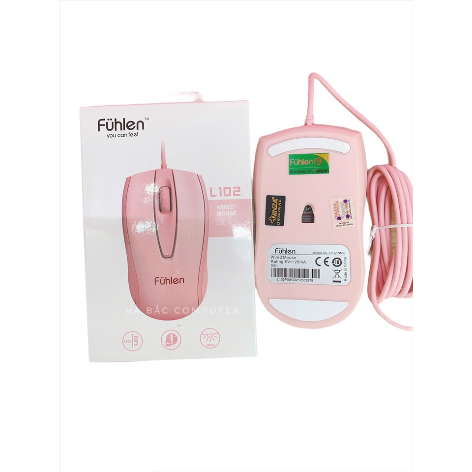 Chuột Gaming Fuhlen L102 Pink - Chuột Máy Tính Có Dây Màu Hồng BH 24 Tháng Chính Hãng