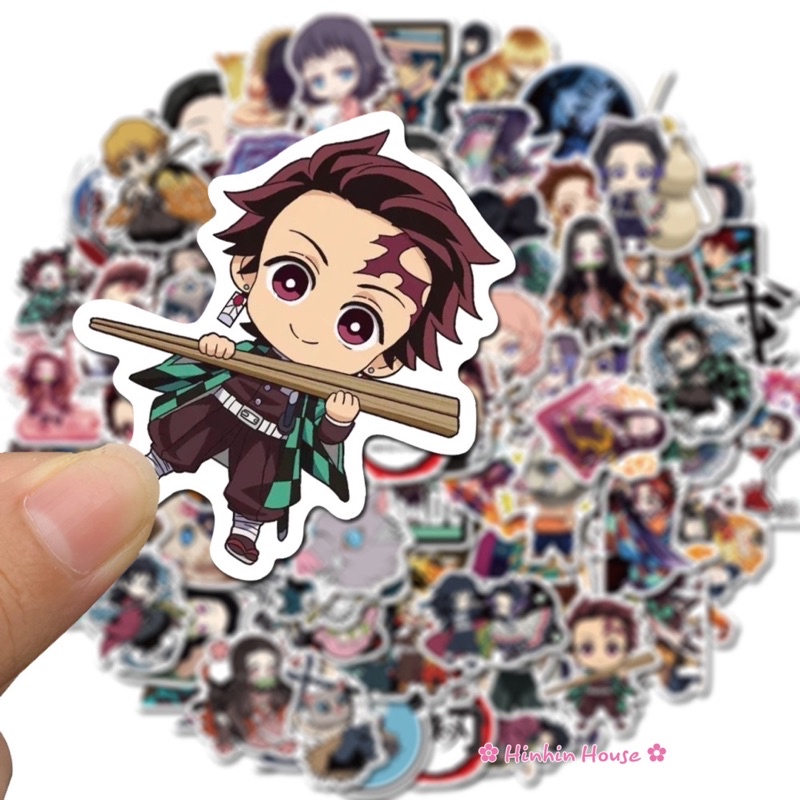 Set 50 Sticker PVC Chống Thấm Nước Chủ Đề Anime Demon Slayer - Kimetsu no Yaiba Dễ Thương Dán Vali, Mũ Bảo Hiểm, Laptop