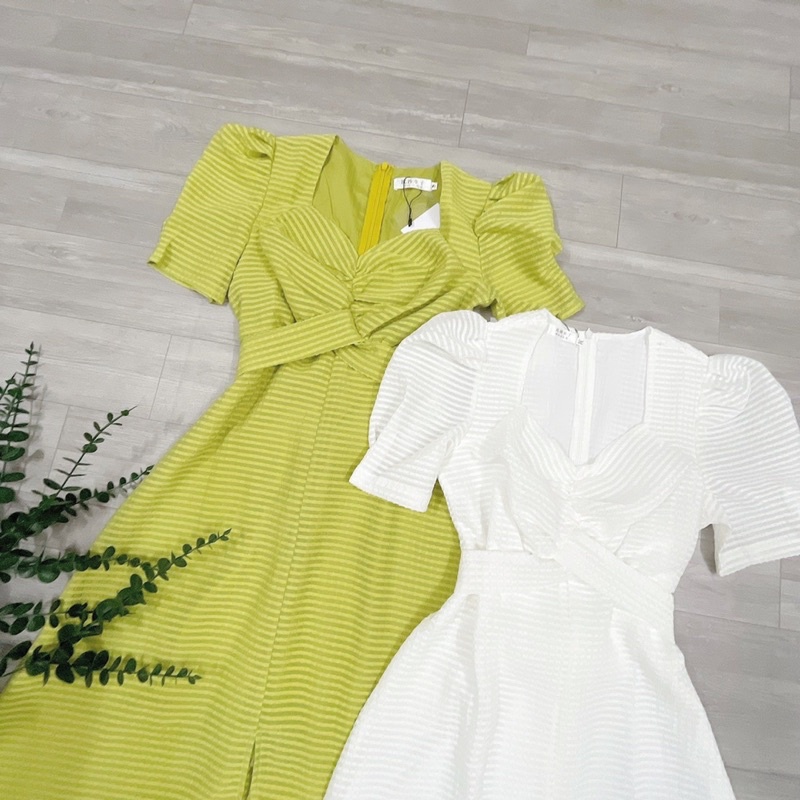 ĐẦM THẮT NƠ ĐAI EO XANH BƠ