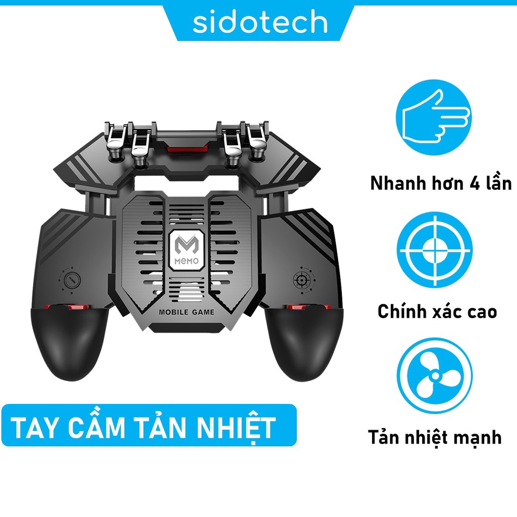 Tay cầm chơi game điện thoại SIDOTECH AK77 có quạt tản nhiệt chuyên bắn PUBG / FREE FIRE / ROS - Hàng Chính Hãng