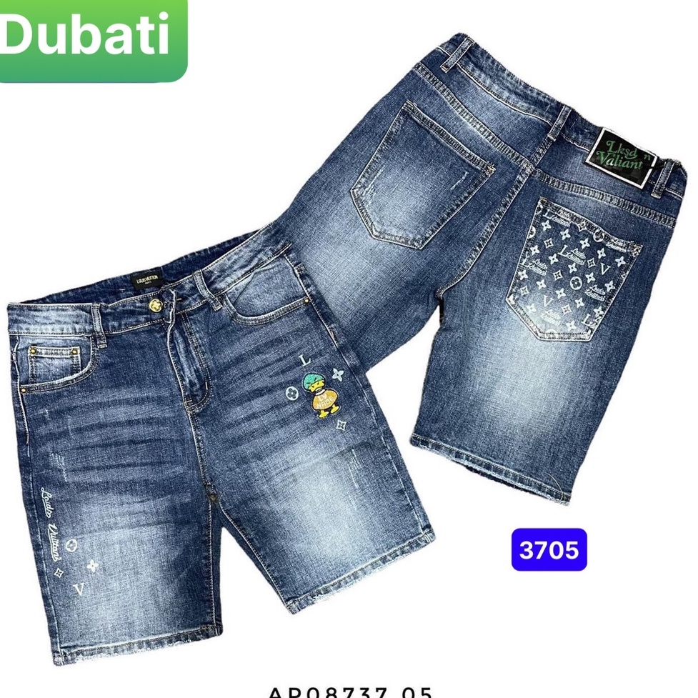 QUẦN SỌT SHORT LỬNG JEAN NAM CHẤT BÒ XANH THÊU L.V. NHẬT BẢN HOT TREND MỚI 2022 DB-3705 DUBATI FASHION