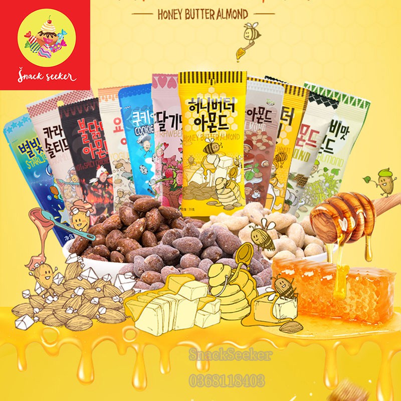 Hạt hạnh nhân tẩm bơ mật ong Hàn Quốc Tom's farm- Gói 35g- SNACK SEEKER