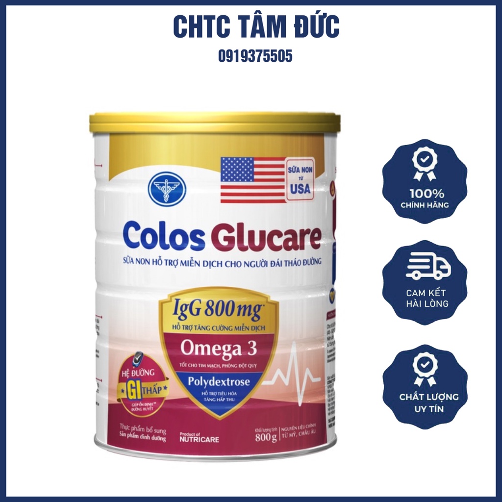 Lon Sữa Bột Dinh Dưỡng Colos Glucare Nutricare 800gr Hỗ Trợ Tăng Hệ Miễn Dịch Cho Người đá tháo đường