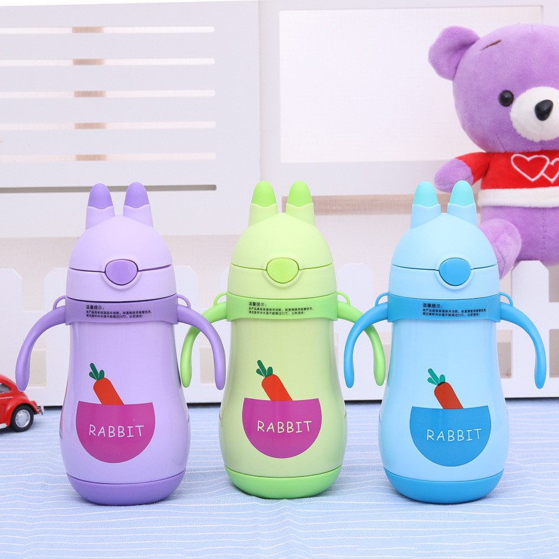 [THANH LÝ] -  Bình giữ nhiệt hoạt hình 300ml thỏ cute có vòi hút cho bé